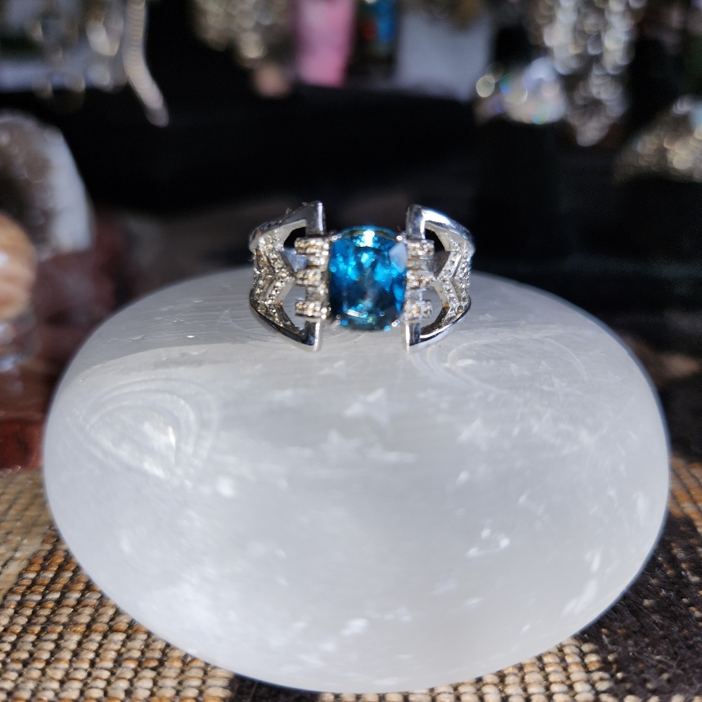 Women's 925 Blue Topaz and Diamond Ring